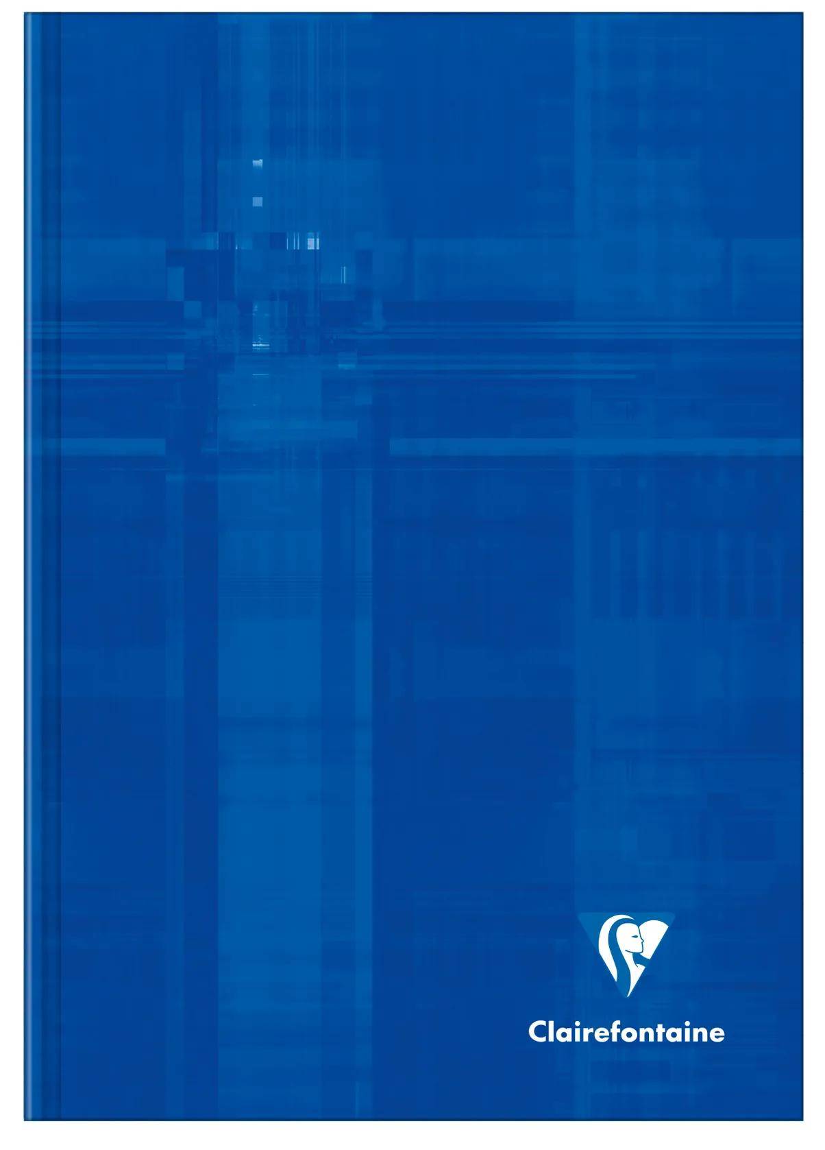 Blauer Clairefontaine-Notizbuchdeckel mit subtiler geometrischer Textur und dem Clairefontaine-Logo in der Nähe der unteren rechten Ecke.