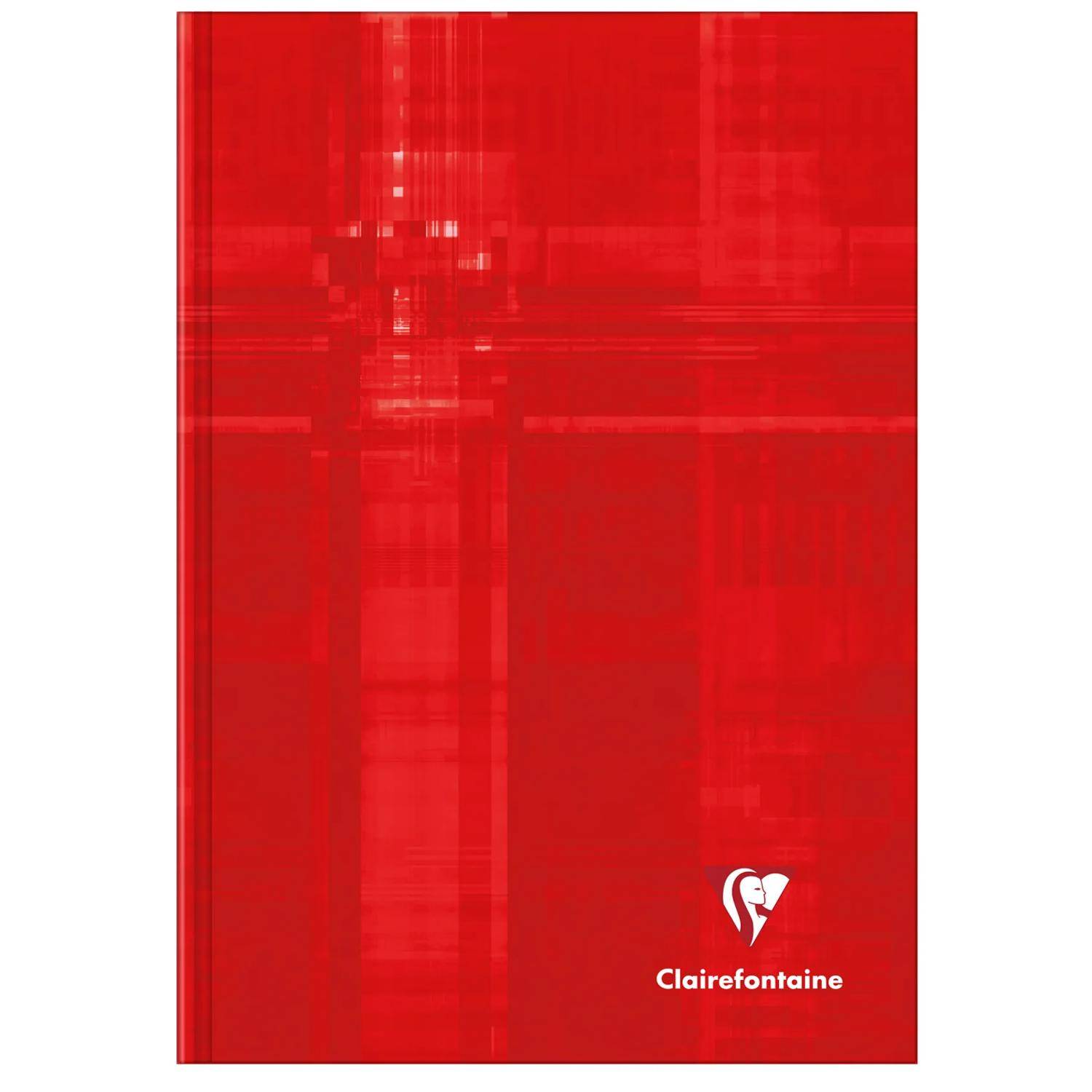 Rotes Clairefontaine-Notizbuchcover mit feinem Karomuster und weißem Clairefontaine-Logo unten rechts.
