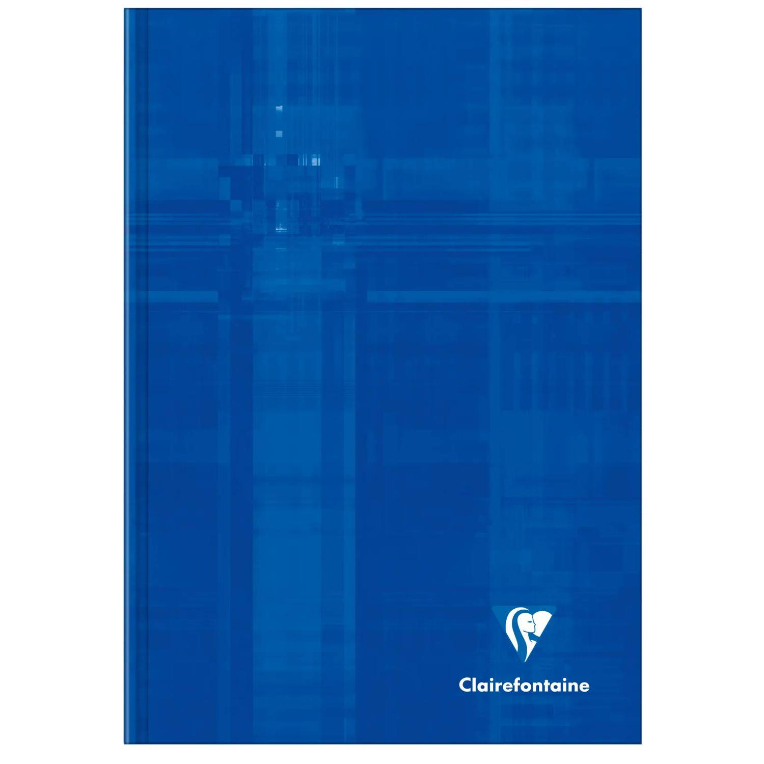 Blauer Clairefontaine Notizbucheinband mit einem subtilen Karomuster und kleinem weißem Logo in der unteren rechten Ecke.