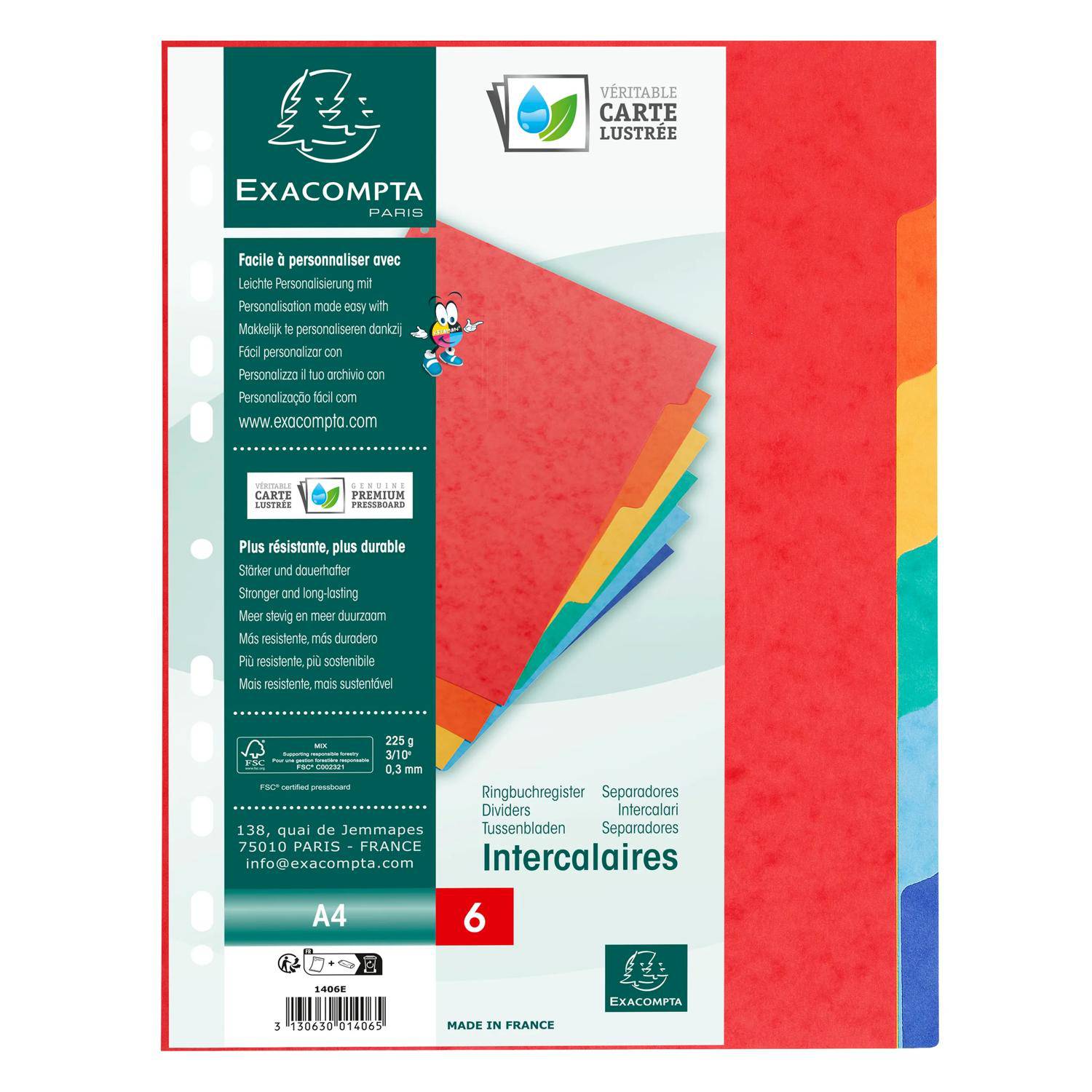 Exacompta 50x Register A4, Colorspan-Karton 225g, 6 Taben - 1406E