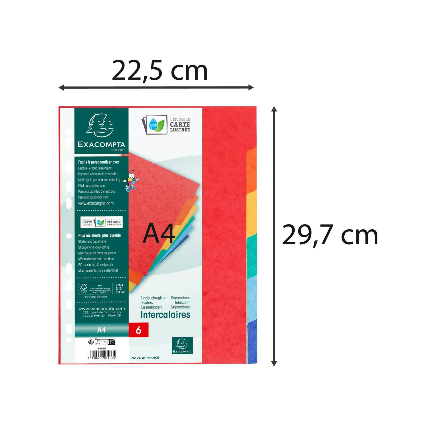 Exacompta 50x Register A4, Colorspan-Karton 225g, 6 Taben - 1406E