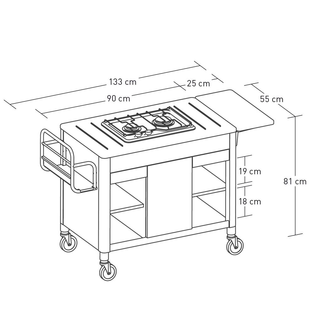 ETERNASOLID Flambierwagen Dragon, 2 Brenner zusammen, Nussbaum
