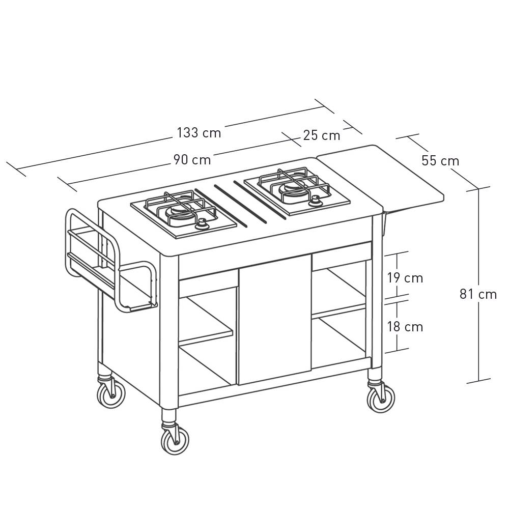ETERNASOLID Flambierwagen Dragon, 2 Brenner getrennt, Nussbaum
