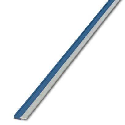 Ein langer, blau-silberner Metalllineal mit gerader Kante, der zum Messen und Zeichnen präziser Linien verwendet wird.