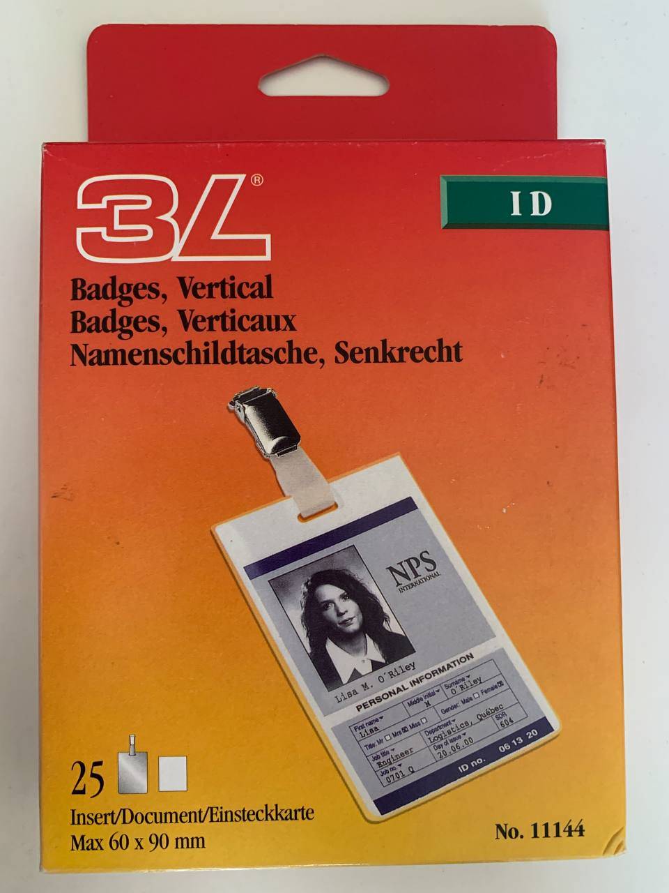 Namenschildtasche senkrecht 25 Stück Einsteckkarte Nr. 11144 max. 60x90mm