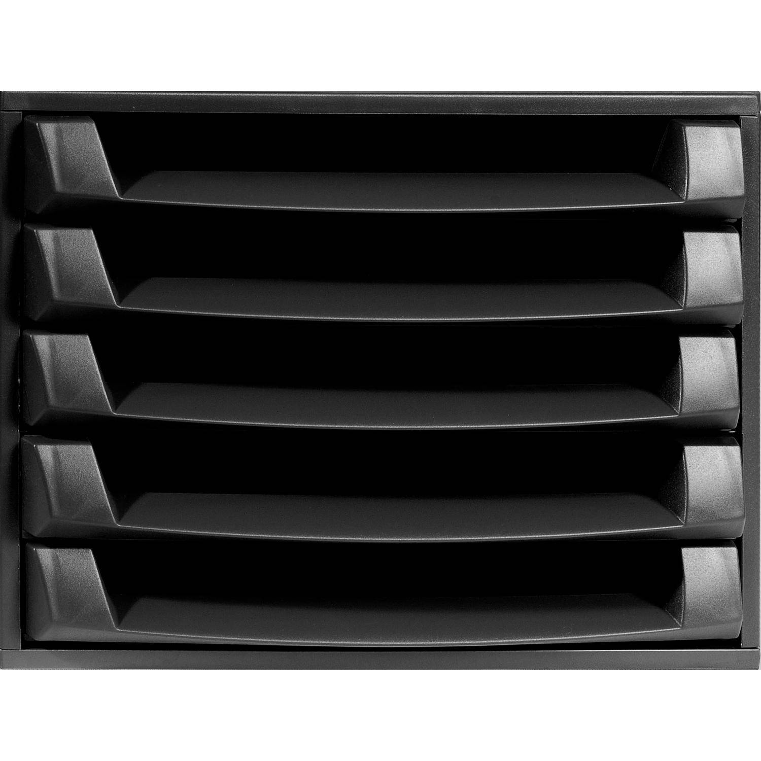 Exacompta Schubladenbox THE BOX, 5 offene Schubladen, EcoBlack, Schwarz, 221014D