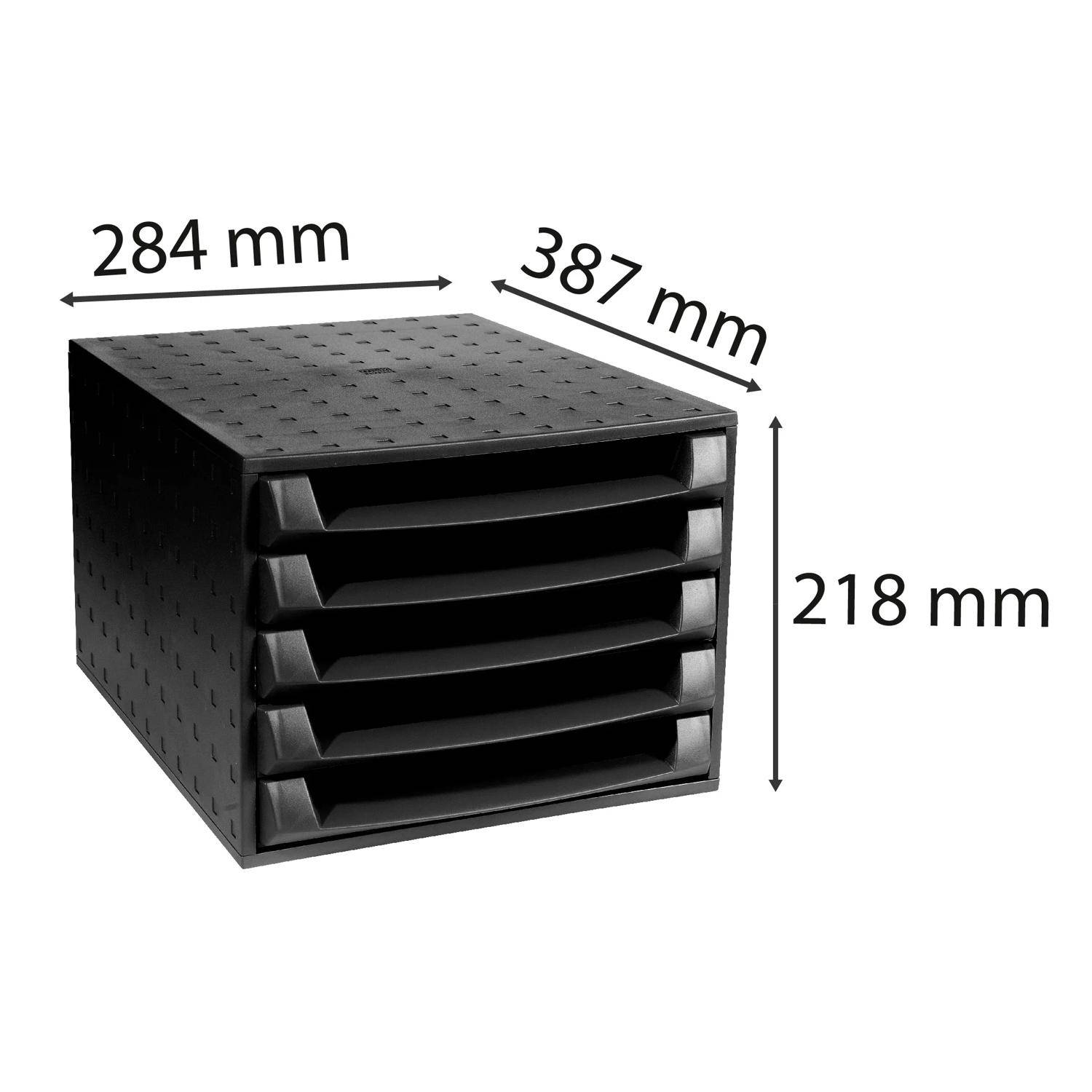 Exacompta Schubladenbox THE BOX, 5 offene Schubladen, EcoBlack, Schwarz, 221014D