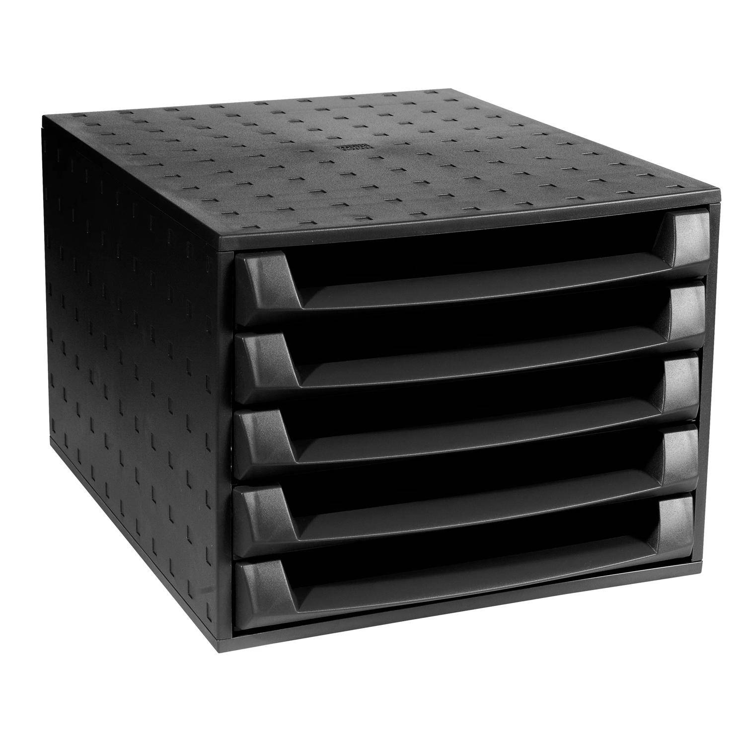 Exacompta Schubladenbox THE BOX, 5 offene Schubladen, EcoBlack, Schwarz, 221014D
