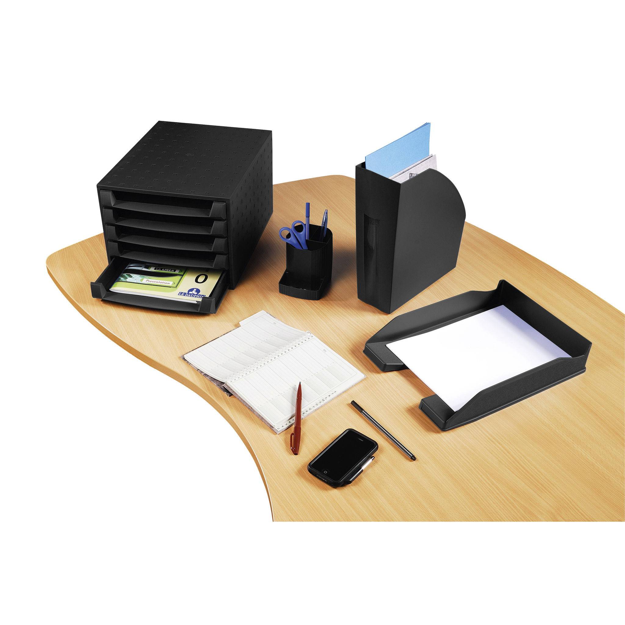 Exacompta Schubladenbox THE BOX, 5 offene Schubladen, EcoBlack, Schwarz, 221014D