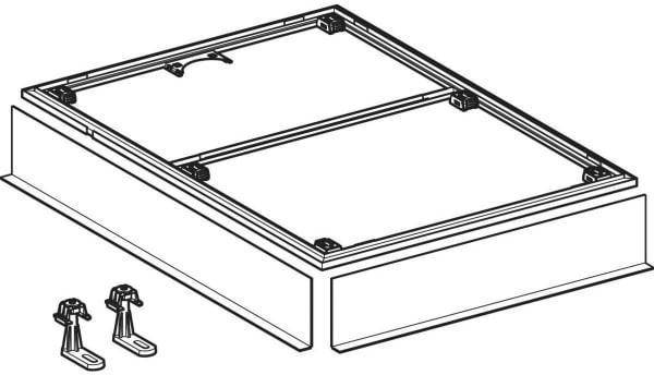 Darstellung eines IKEA Hemnes Bettgestells mit sichtbaren Seitenplatten und Lattenrostunterstützung, die Montageanschlusspunkte zeigt.
