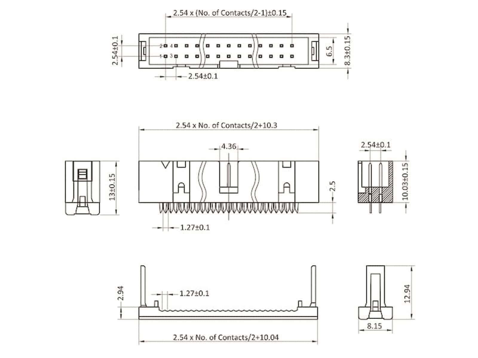 ECON CONNECT Wannenstecker, DIN 41651, 20-polig, schneidklemm, RM 2,54 mm
