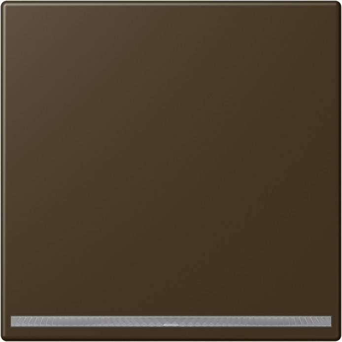 Eine dunkelbraune quadratische Fliese mit glänzendem Finish und einer dezenten horizontalen Vertiefung nahe der unteren Kante.