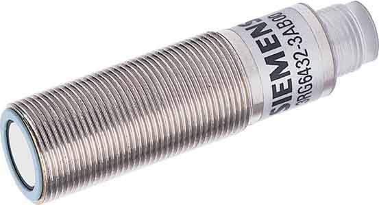 Ein metallischer zylindrischer Sensor mit einem gewundenen Muster, beschriftet mit 'Siemens'.