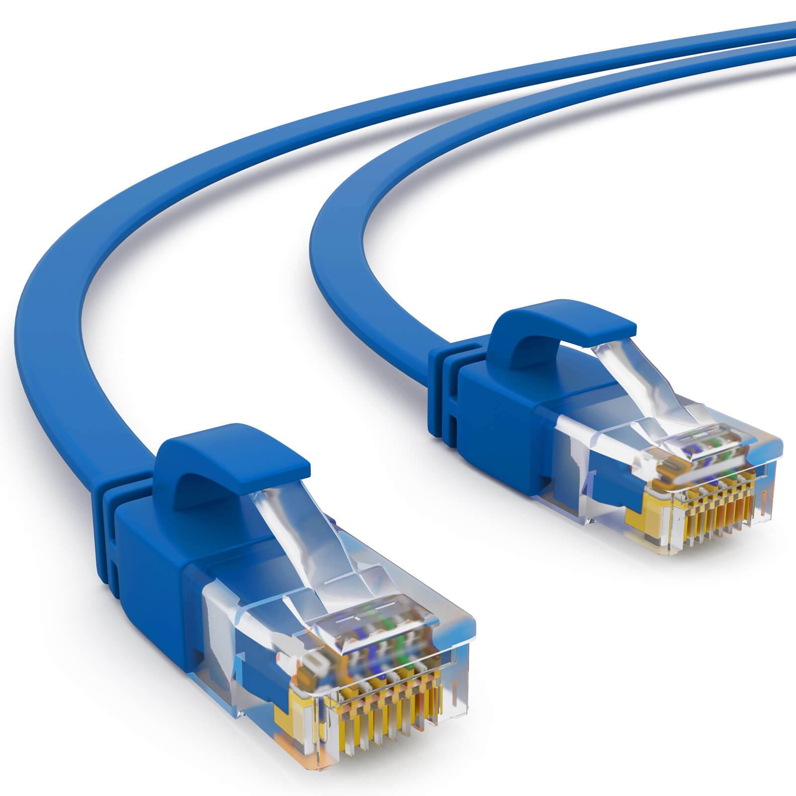 hb-digital 5m Patch Kabel CAT 6 Flachkabel bis zu 1000Mbit/s, U/UTP, PVC Mantel flach blau