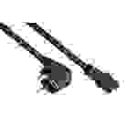 kabelmeister® Netzkabel Schutzkontakt-Stecker Typ E+F (90° gew.) an Warmgeräte-Buchse C15, schwarz, 1,00mm², 0,5m