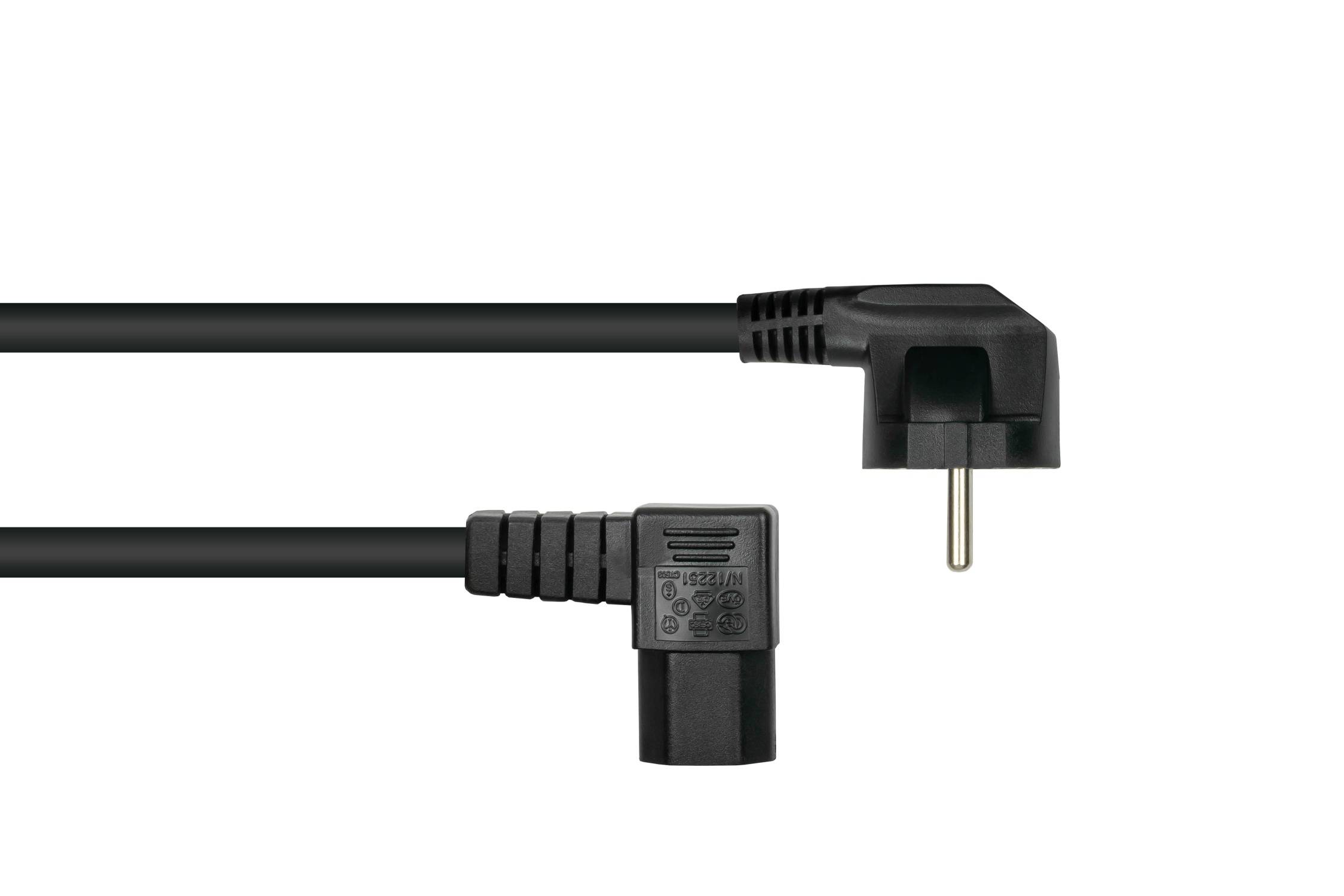 kabelmeister® Netzkabel Schutzkontakt-Stecker Typ E+F (90° gew.) an Warmgeräte-Buchse C15 (r. gew.)