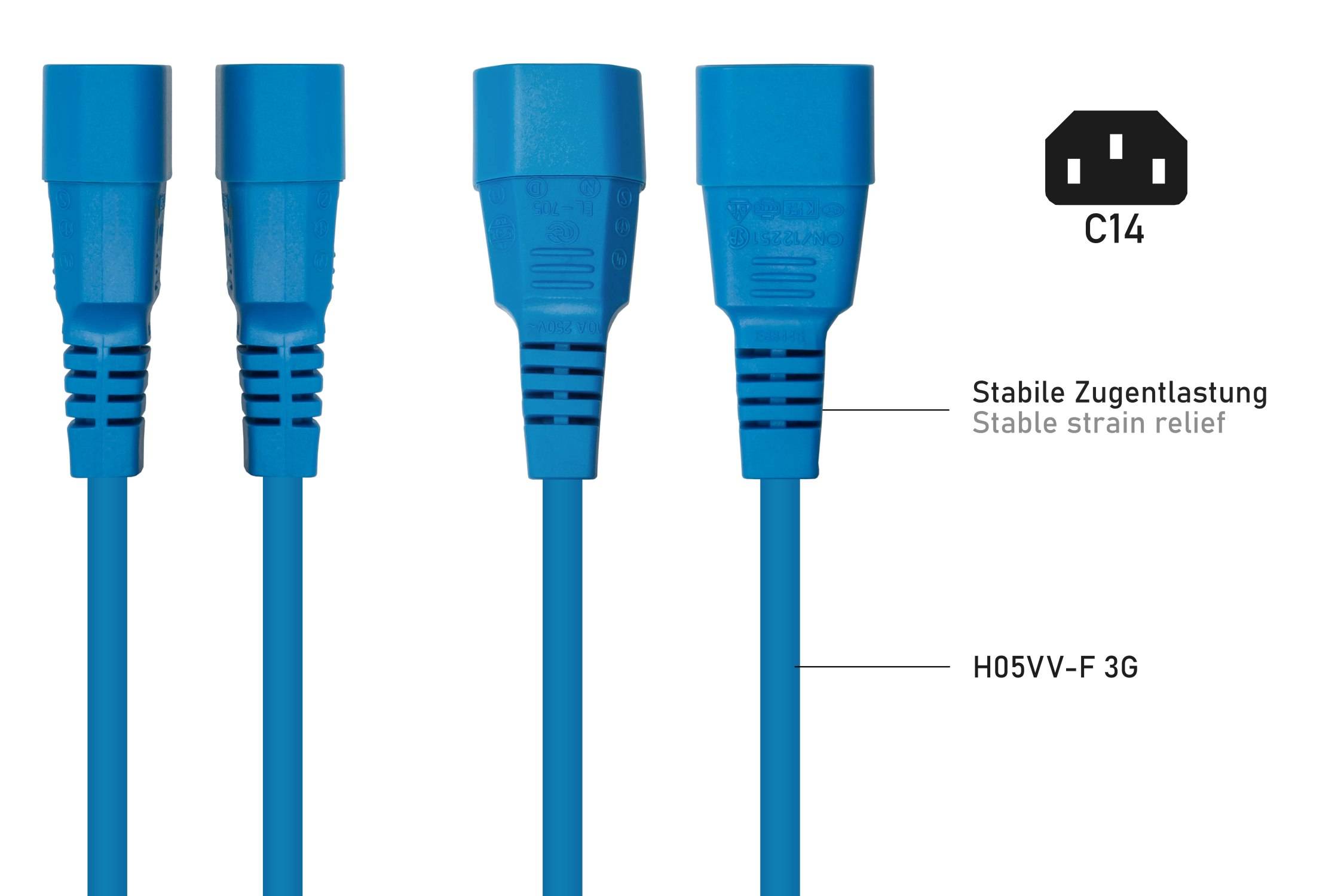 kabelmeister® Kaltgeräteverlängerung Kaltgeräte-Stecker C14 an Kaltgeräte-Buchse C13, blau, 1,00mm², 5m