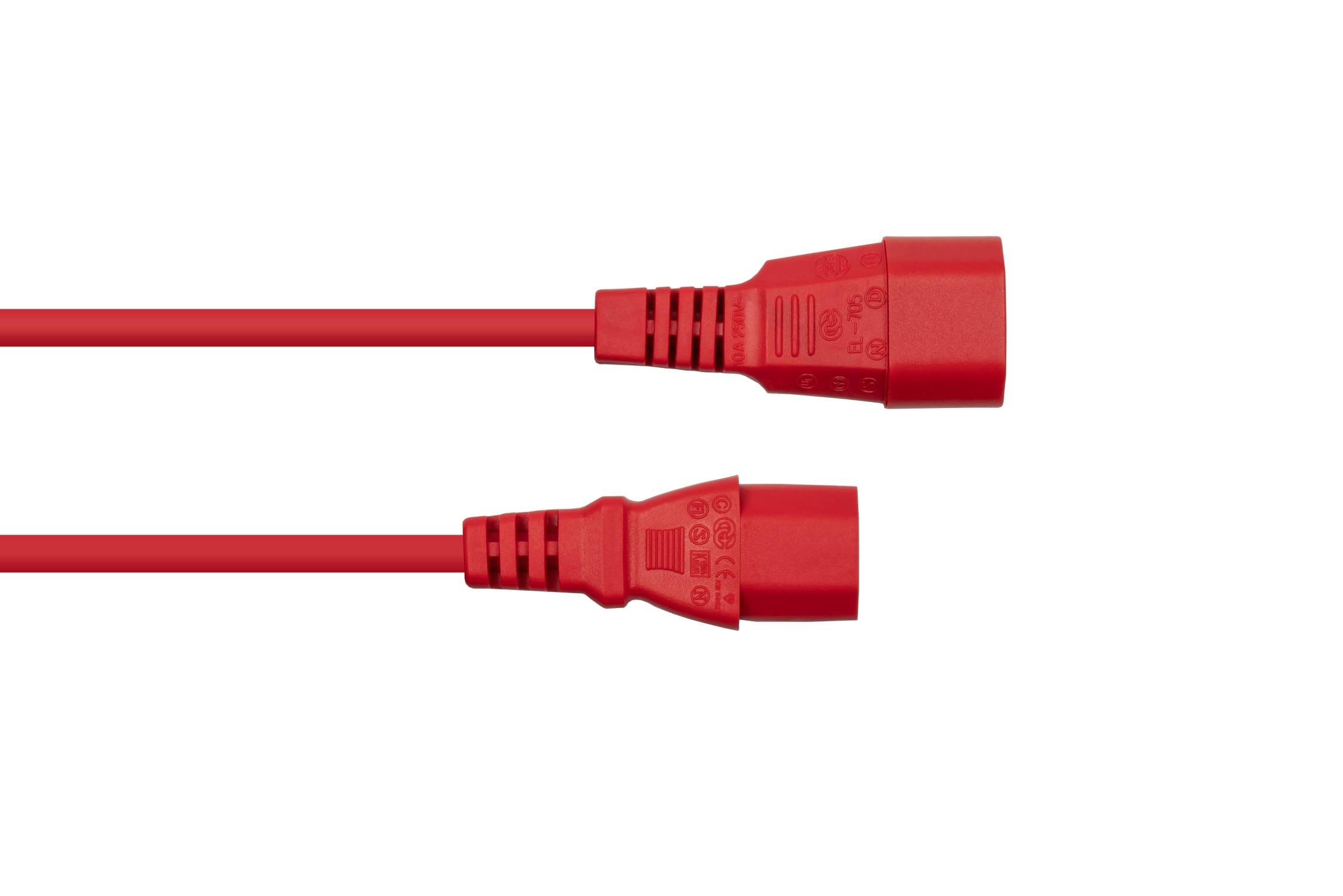 kabelmeister® Kaltgeräteverlängerung Kaltgeräte-Stecker C14 an Kaltgeräte-Buchse C13, rot, 0,75mm², 0,5m