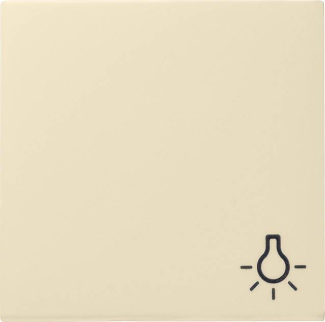 Ein Lichtschalter mit einem Symbol einer leuchtenden Glühbirne in der unteren rechten Ecke. Der Hintergrund ist in einem einheitlichen Beige-Ton gehalten.