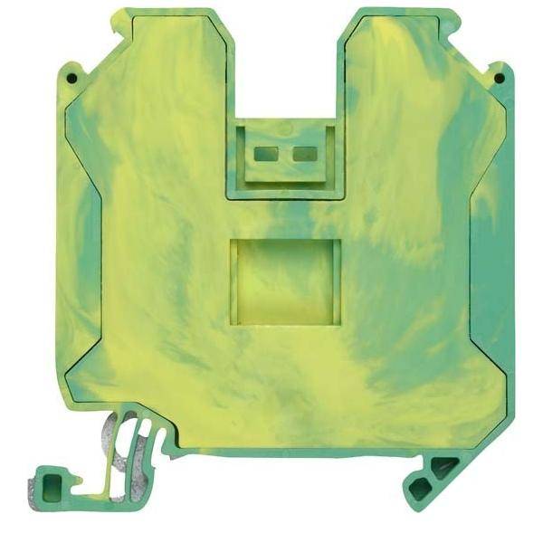 Eine grün-gelb marmorierte Abdeckung oder Gehäuse mit mehreren Rillen und Schlitzen, möglicherweise für Elektronik oder Maschinerie.