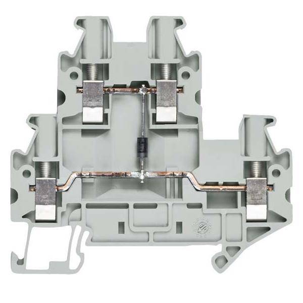 Klemmenblock mit montierter Diode, der die interne Verdrahtung und Anschlussschlitze zeigt.