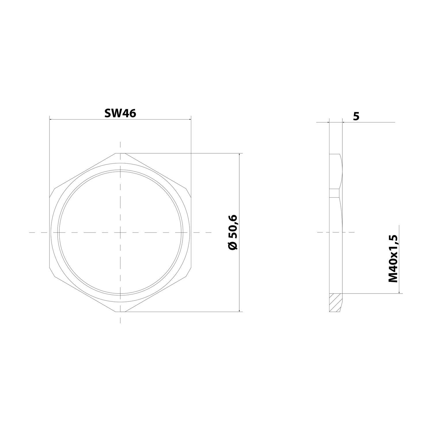 WISKA Gegenmutter M40x1,5 GMS-M40 Sechskant Messing (CuZn) vernickelt Farbe silber - 1 Stück