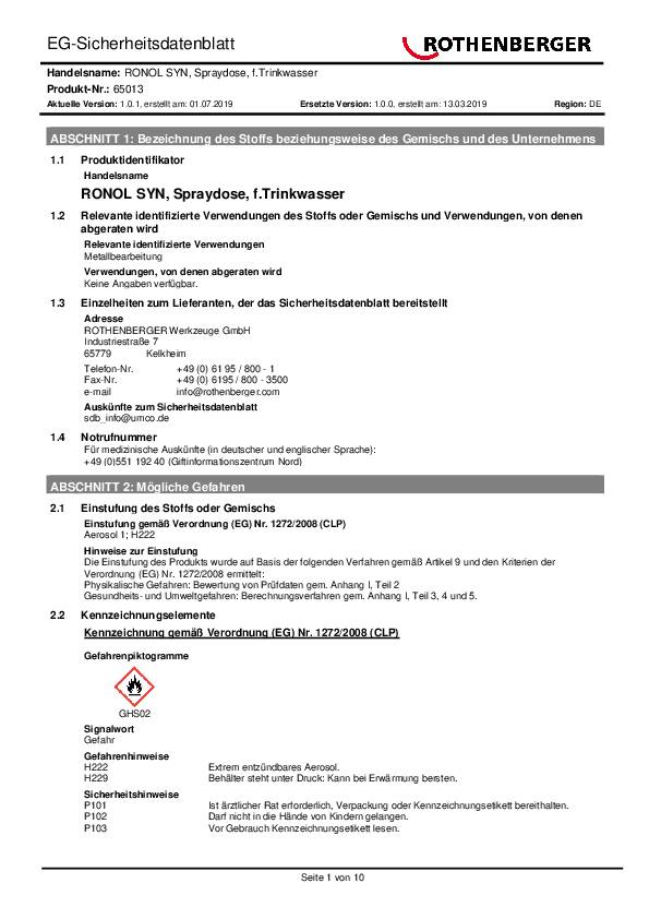 Hochleistungsgewindeschneidfluid RONOL® Syn 0,6l DVGW Spraydose ROTHENBERGER
