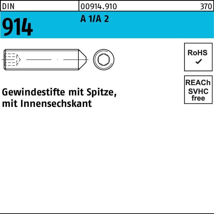 Gewindestift DIN 914 Spitze/Innen-6kt M5x 8 A1/A2 500 Stück