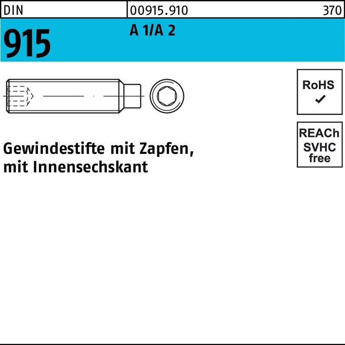 Gewindestift DIN 915 Zapfen/Innen-6kt M3x 12 A1/A2 500 Stück