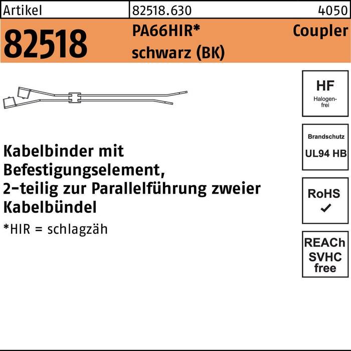 Kabelbinder R 82518 4,6x 200/50 PA66HIR sw 500 Stück HELLERMANNTYTON