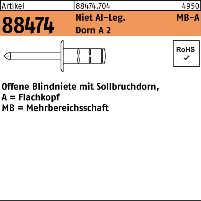 Blindniete R 88474 FLAKO 4,8x 25 Niet Aluminium/Dorn A 2 250 Stück GESIPA