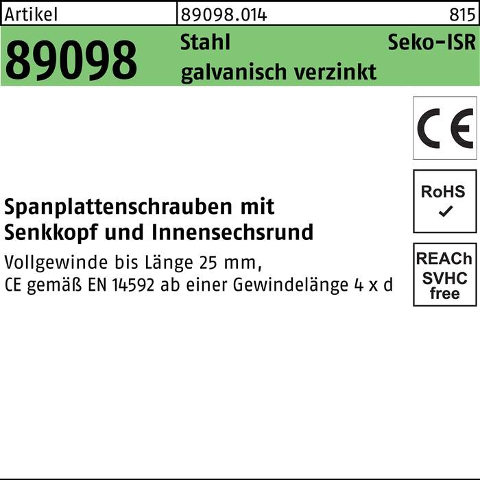 Spanplattenschraube R 89098 SEKO VG ISR 5x30/18 -T25 Stahl galv.verz. 200St. FS