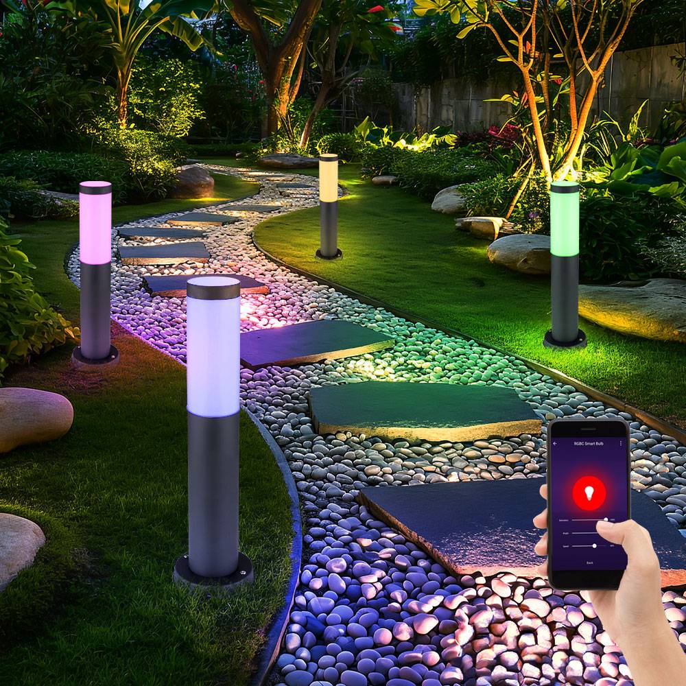 Außenleuchte dimmbar Smart Gartenlampe Sockelleuchte Farbwechsel, Edelstahl anthrazit, RGB LED 8,5W 806lm 2700-6500K, DxH 7,6 x 45 cm, 4er Set