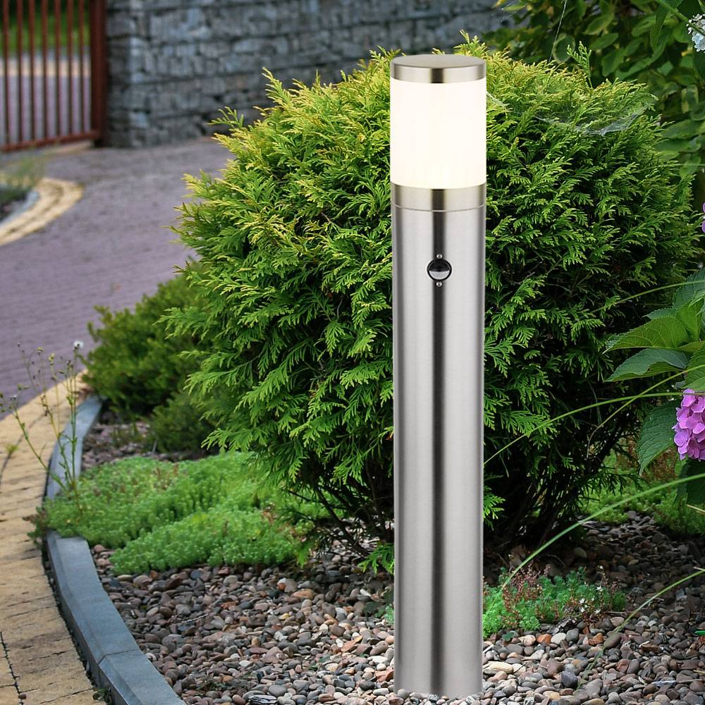 Wegeleuchte mit Bewegungsmelder Außen Aussenleuchten Garten Standleuchte Stehlampe Bewegungsmelder, Edelstahl silber, E27 Fassung, DxH 14x80 cm