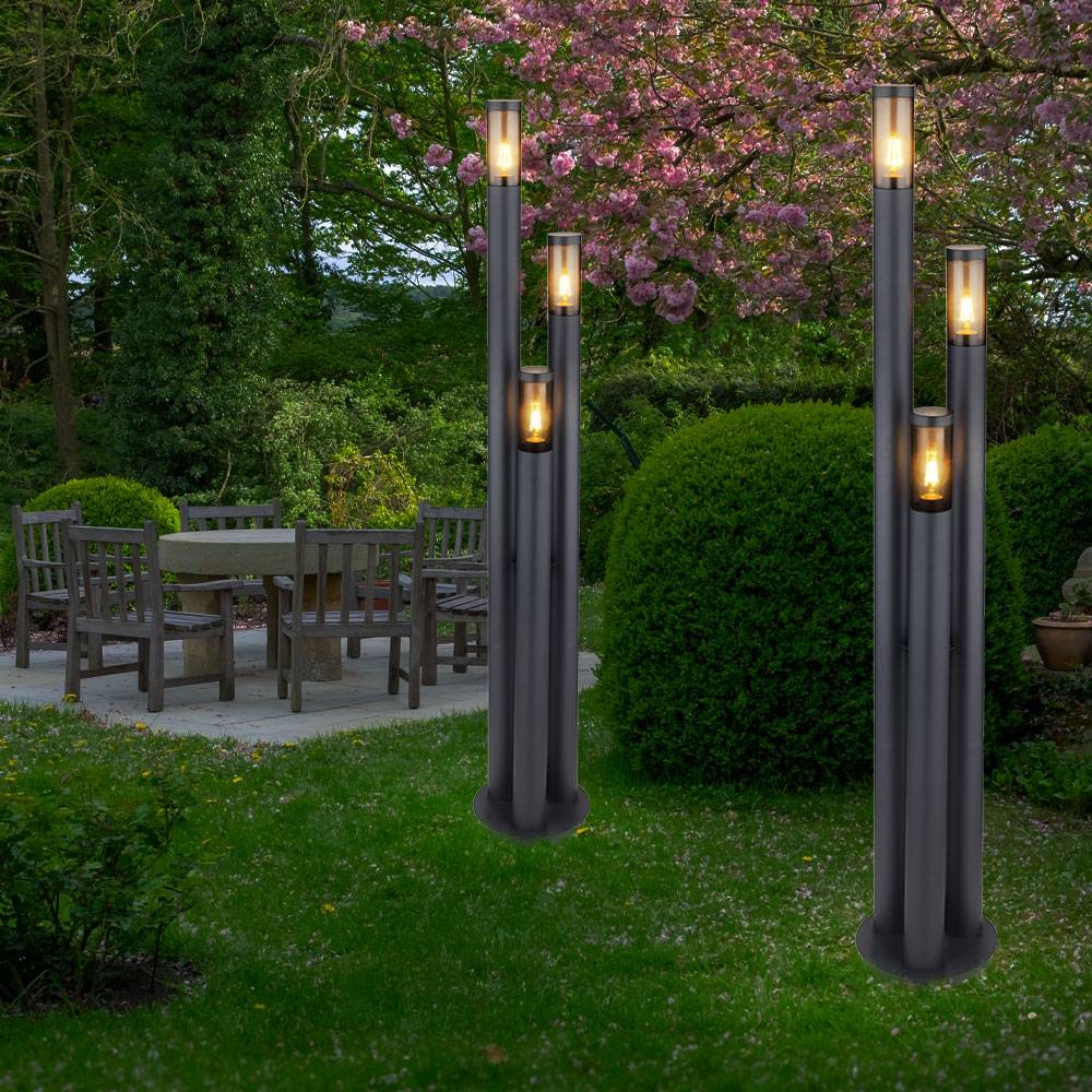 Außenlampe Standleuchte Wegeleuchten Außen Edelstahl Gartenleuchte Groß für draußen, anthrazit rauch, 3 Flammig E27, DxH 28x170 cm