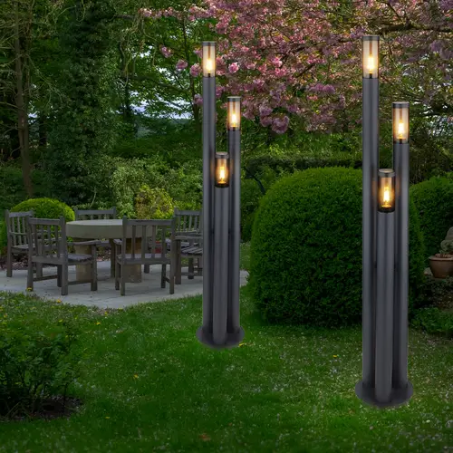 Außenlampe Standleuchte Wegeleuchten Außen Edelstahl Gartenleuchte Groß für draußen, anthrazit rauch, 3 Flammig E27, DxH 28x170 cm Außenlampe Standleuchte Wegeleuchten Außen Edelstahl Gartenleuchte Groß für draußen, anthrazit rauch, 3 Flammig E27, DxH 28x170 cm