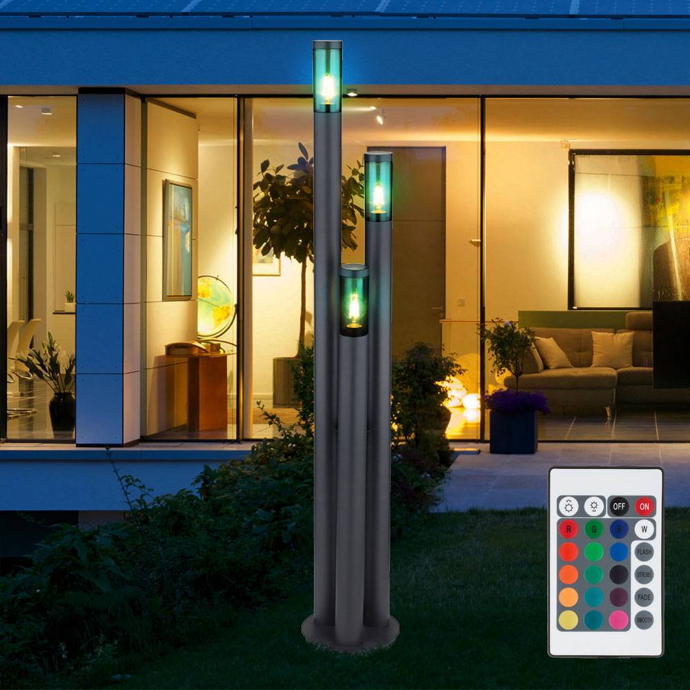 Wegeleuchten Außen Edelstahl Außenlampe Standleuchte Gartenleuchte Groß für draußen, anthrazit rauch, Fernbedienung dimmbar, 3x RGB LED 8,5W 806L