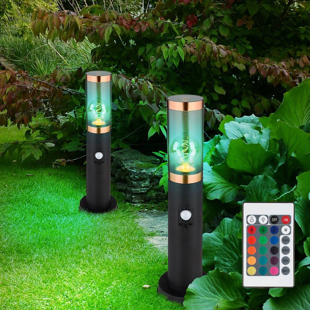 Standleuchte Außenbeleuchtung dimmbar mit Fernbedienung rauch Kupfer Außen mit Bewegungsmelder Garten Stehlampe, Edelstahl Kunststoff, 1x 8,5W 806lm
