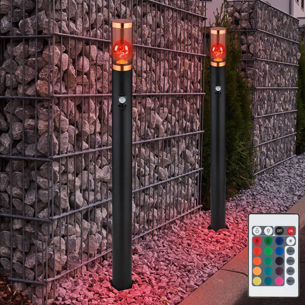 Standleuchte Außenbeleuchtung Stehleuchte mit Bewegungsmelder Garten Edelstahl, dimmbar Fernbedienung, 1x RGB LED 8,5W 806Lm warmweiß, DxH 7,6x110