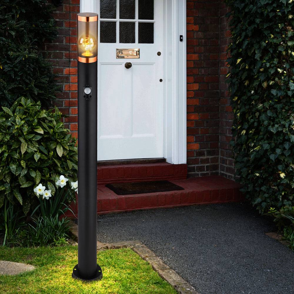 Standleuchte dimmbar mit Fernbedienung LED Stehleuchte Außen mit Bewegungsmelder Garten Edelstahl rauch kupfer schwarz, RGB Farbwechsel, 8,5W 806lm