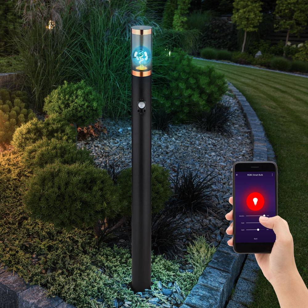 Standleuchte Außenbeleuchtung Stehleuchte mit Bewegungsmelder Garten Edelstahl, App-Steuerung, 1x Smart RGB LED 10W 806Lm, DxH 7,6x110 cm