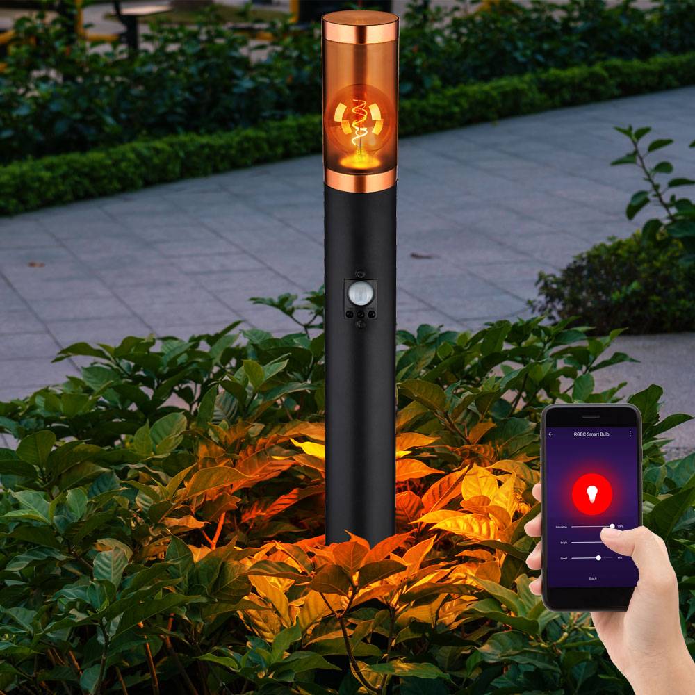 Standleuchte Außenbeleuchtung Stehleuchte mit Bewegungsmelder Garten Edelstahl, App-Steuerung, 1x Smart RGB LED 10W 806Lm, DxH 7,6x110 cm