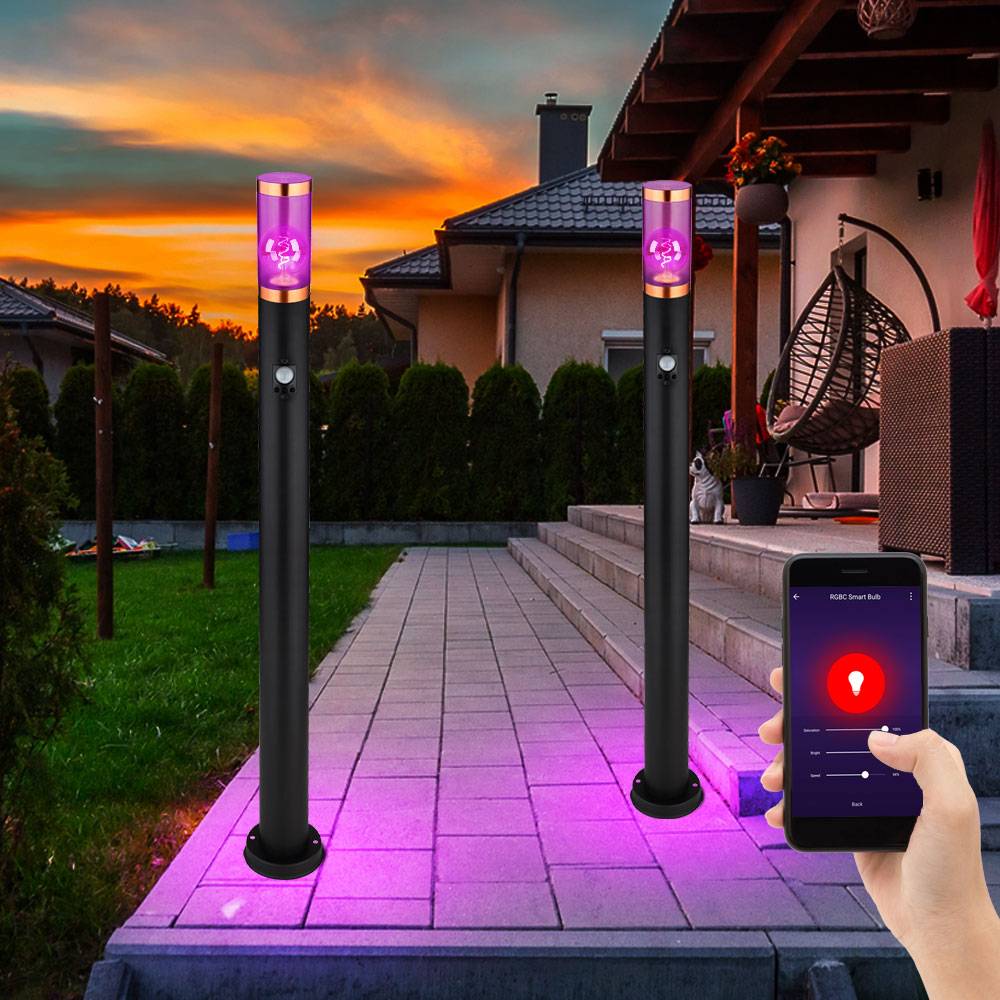 Standleuchte Außenbeleuchtung Stehleuchte mit Bewegungsmelder Garten Edelstahl, App-Steuerung, 1x Smart RGB LED 10W 806Lm, DxH 7,6x110 cm