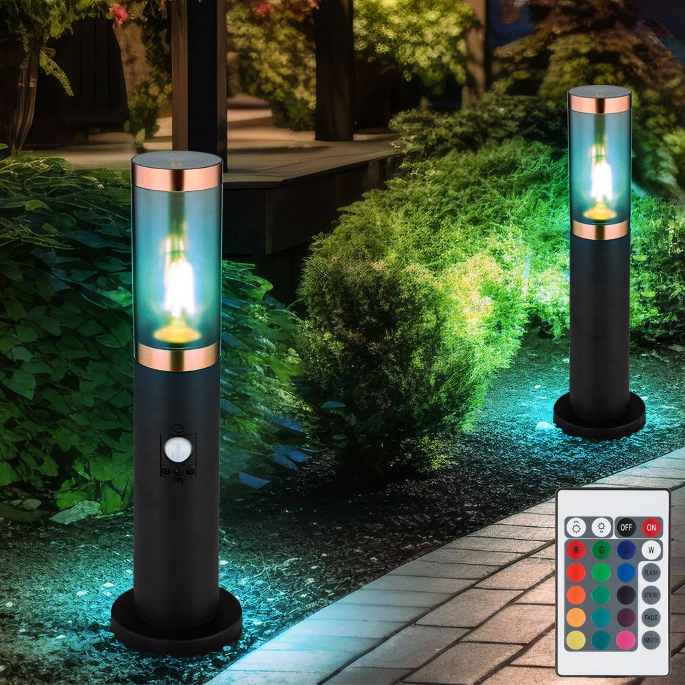 Sockelleuchte dimmbar mit Fernbedienung LED Wegelampe Außenstehlampe mit Bewegungsmelder , RGB Farbwechsel, Edelstahl Kunststoff, 8,5W 806lm warmwei