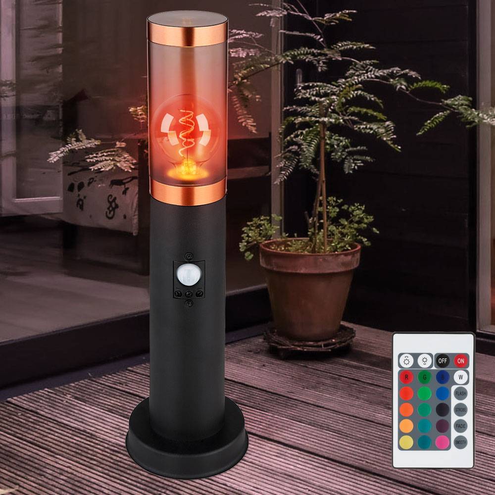 Sockelleuchte dimmbar mit Fernbedienung LED Wegelampe Außenstehlampe mit Bewegungsmelder , RGB Farbwechsel, Edelstahl Kunststoff, 8,5W 806lm warmwei