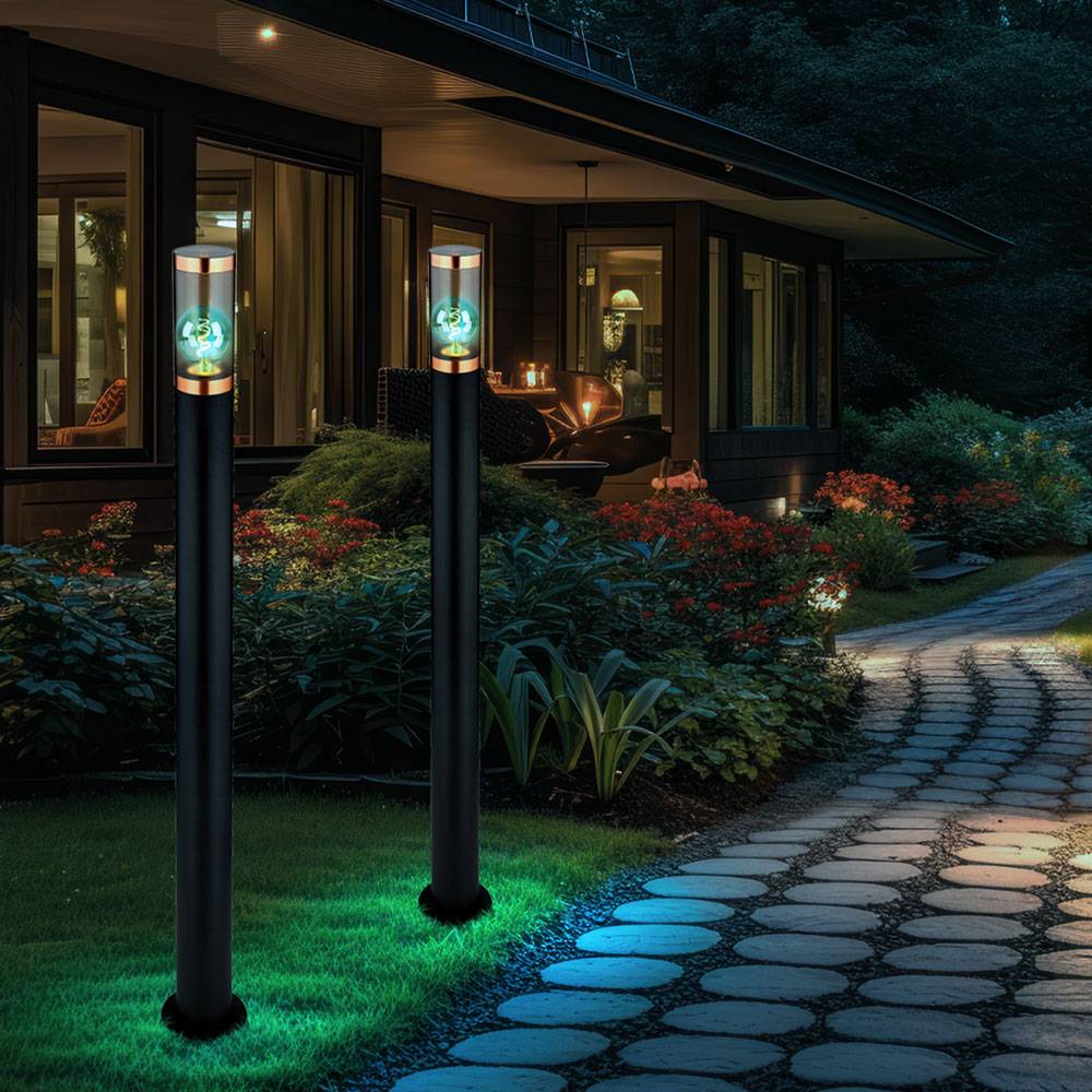 LED Stehleuchte Pollerleuchte Wegeleuchte dimmbar mit Fernbedienung Gartenlampen schwarz , RGB Farbwechsel Edelstahl Kupfer, 8,5W 806lm warmweiß