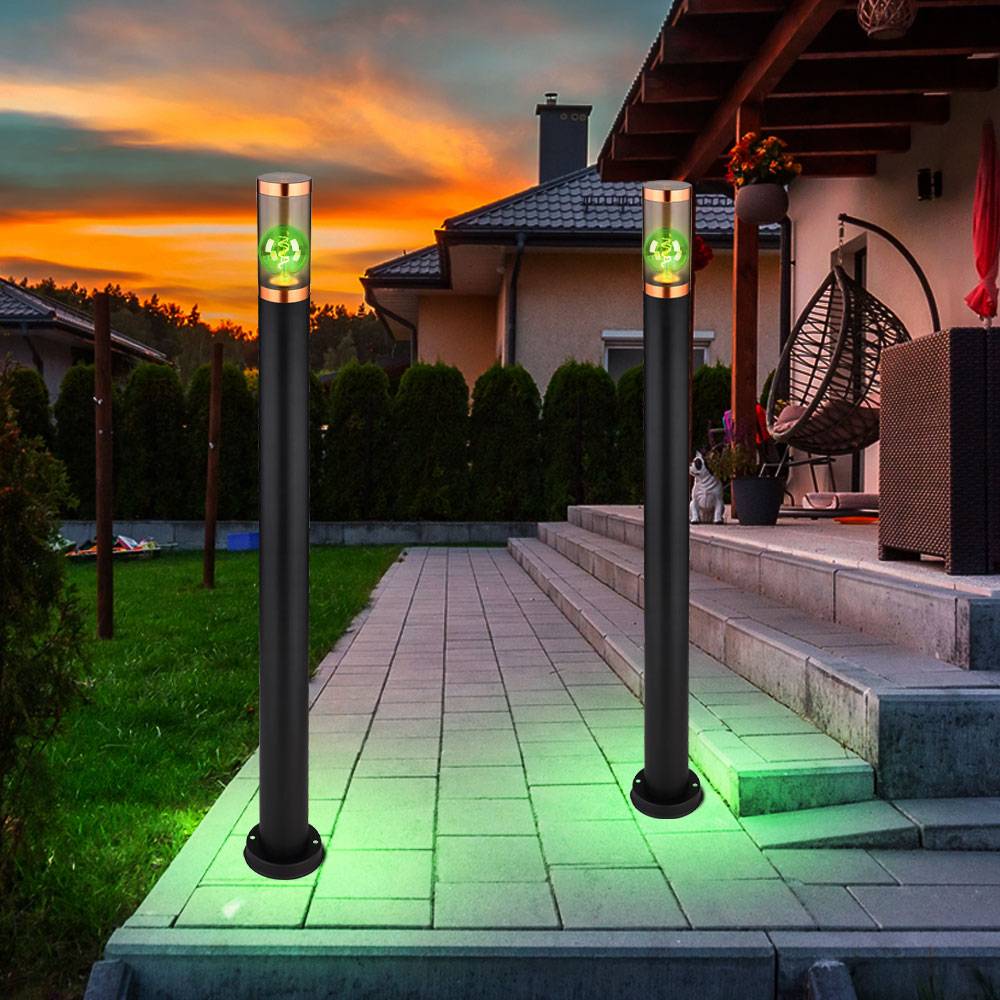 LED Stehleuchte Pollerleuchte Wegeleuchte dimmbar Gartenlampen schwarz, App-Steuerung, Edelstahl Kupfer, 10W 806Lm, DxH 12,7x110cm, 2er Set