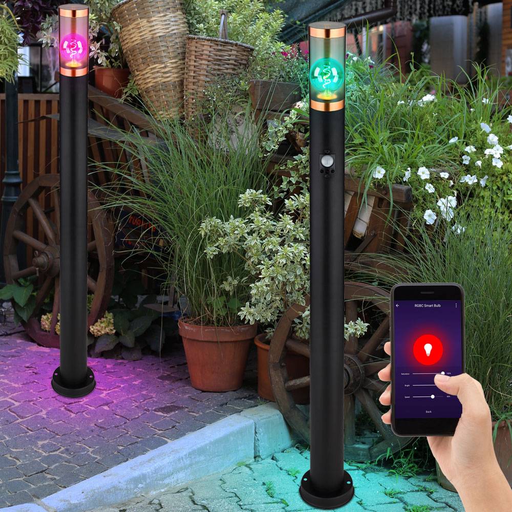 Standleuchte dimmbar LED Stehleuchte Außen mit Bewegungsmelder Garten Edelstahl rauch kupfer schwarz, App-Steuerung, Smart RGB LED 10W 806lm, DxH