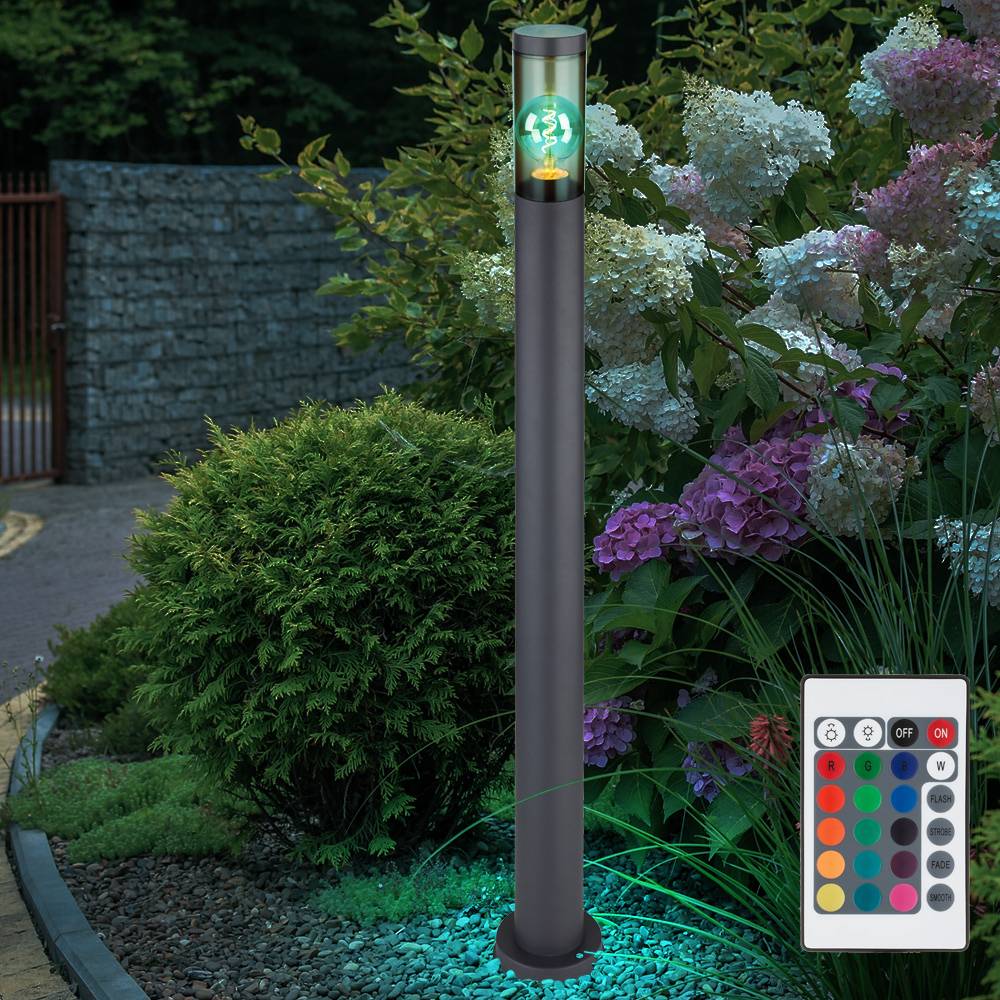 Wegeleuchte dimmbar mit Fernbedienung Pollerleuchte außen Gartenlampen anthrazit, RGB LED Farbwechsel, Edelstahl rauchfarben, 8,5W 806lm warmweiß,