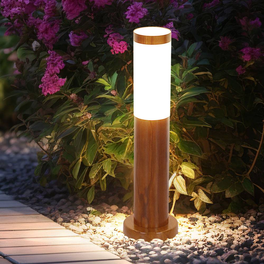 Wegeleuchten Außen Edelstahl Standleuchte Garten Terrassenlampe Außen stehend, holzoptik opal rustikal, 1x E27, DxH 7,6x45 cm